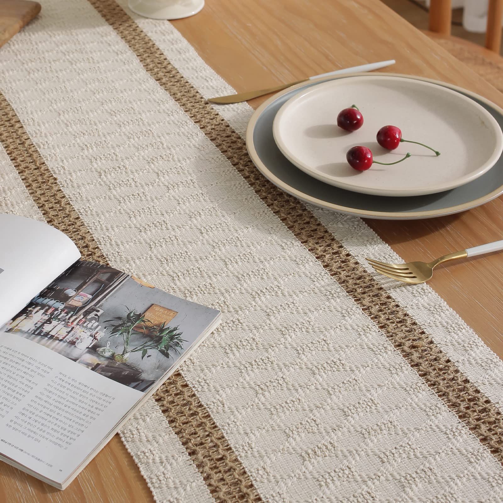 Boho  Table Runner, Farmhouse Style Cotton Linen Rustic Woven Table Runner with Tassels for Dining, Wedding, Bridal Shower, Bohemian (30*140cm ) - Image 4