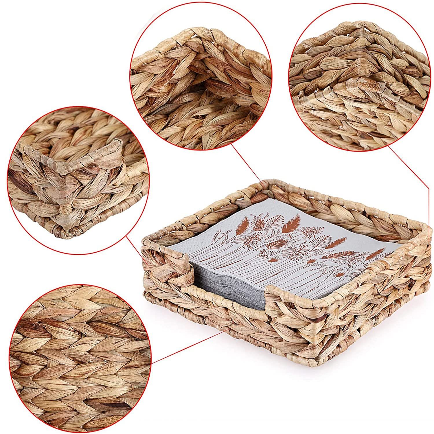 Water Hyacinth Guest Towel Holder for Bathroom, Wicker Napkins Baskets for Dinning Room, Rattan Napkin Holders for Tables,  1 Pack（Square 18 * 18 * 7cm） - Image 2