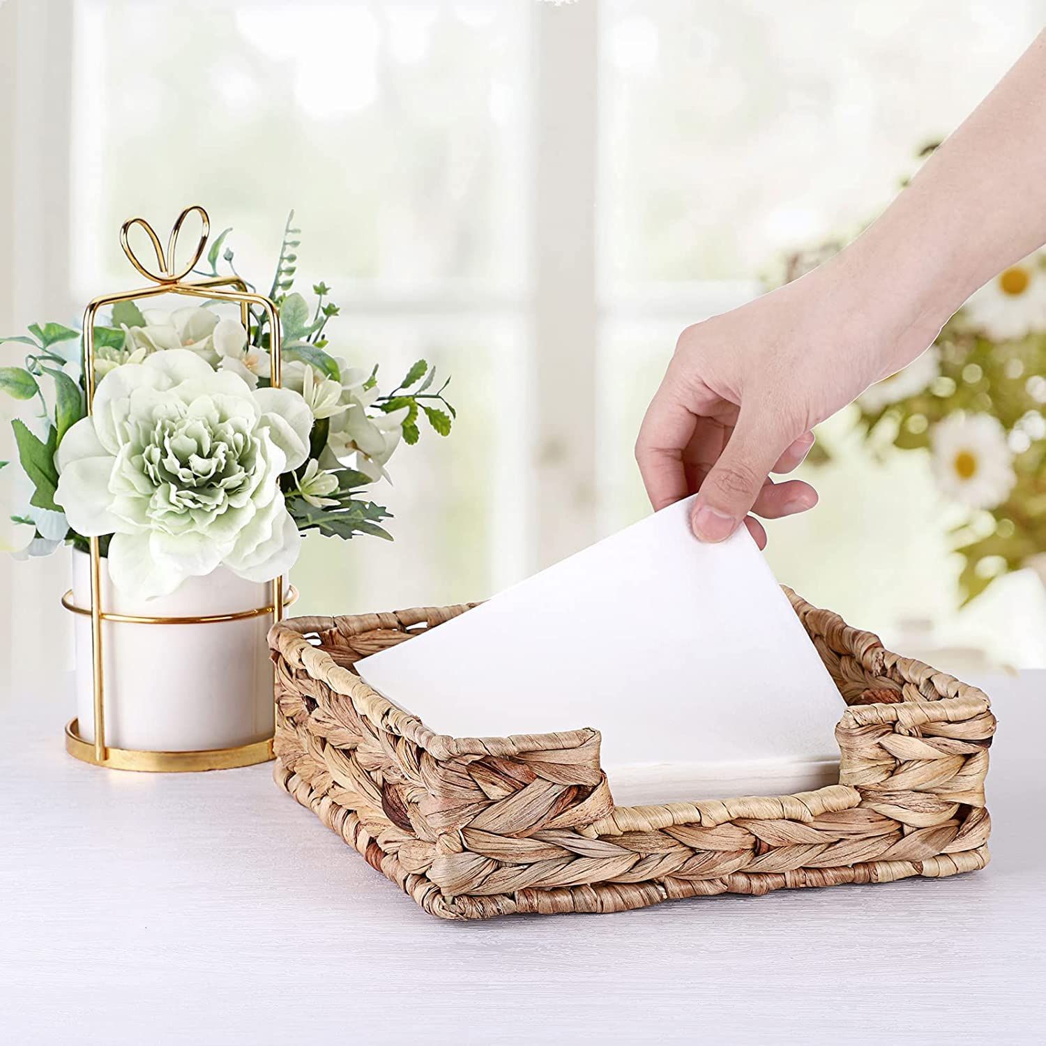Water Hyacinth Guest Towel Holder for Bathroom, Wicker Napkins Baskets for Dinning Room, Rattan Napkin Holders for Tables,  1 Pack（Square 18 * 18 * 7cm） - Image 3