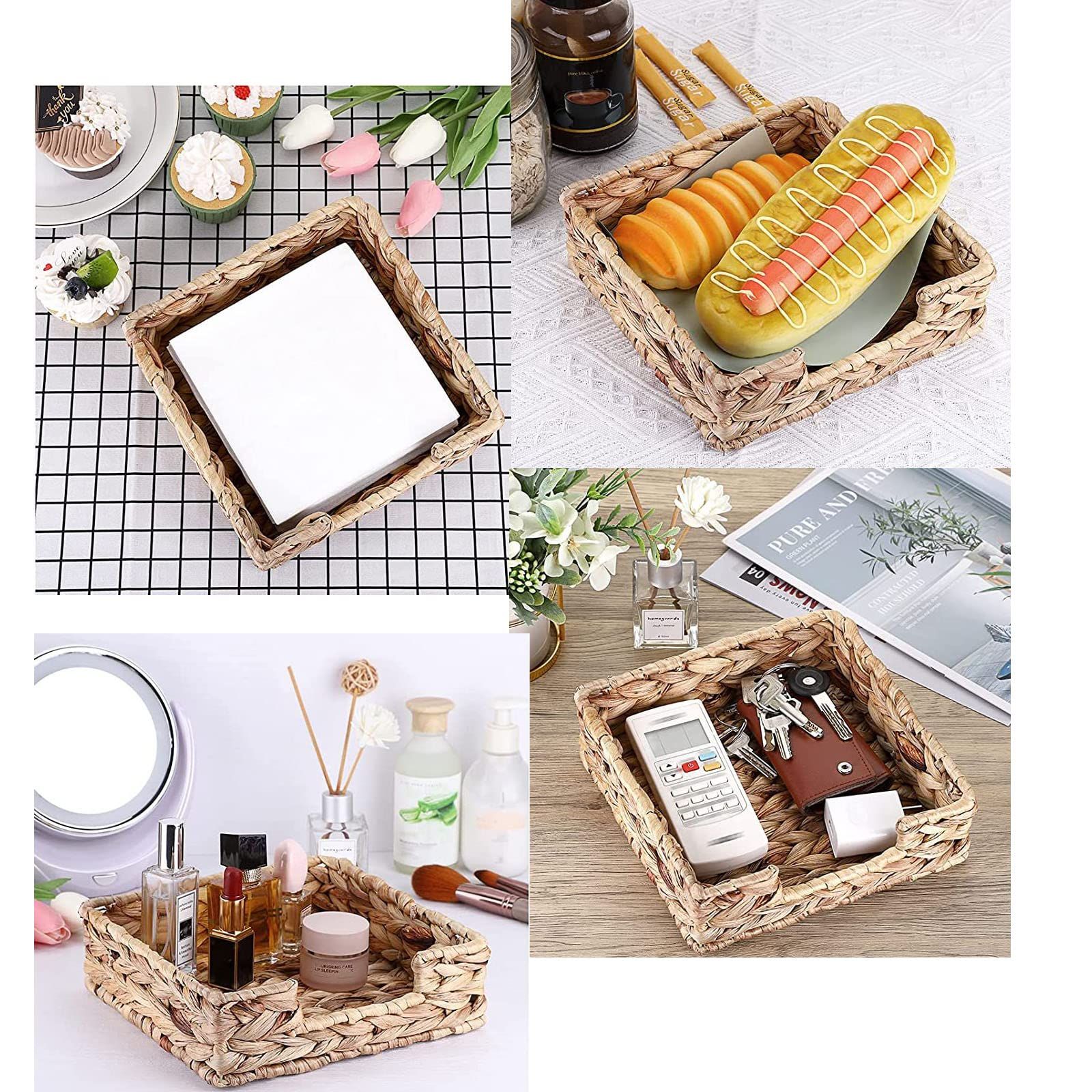 Water Hyacinth Guest Towel Holder for Bathroom, Wicker Napkins Baskets for Dinning Room, Rattan Napkin Holders for Tables,  1 Pack（Square 18 * 18 * 7cm） - Image 4