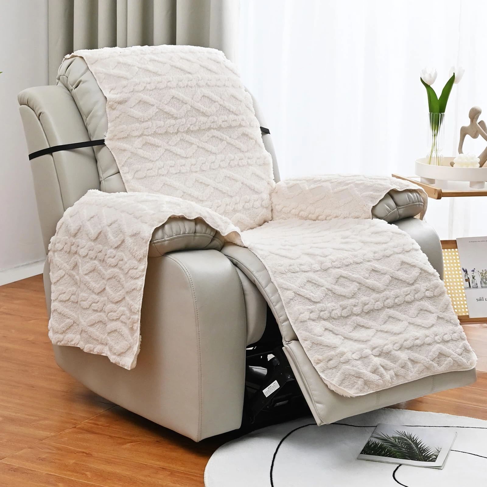 lounge chair cover, 21.7-inch washable quilted lounge chair cover, pet/children's furniture protection cover (beige) - Image 3