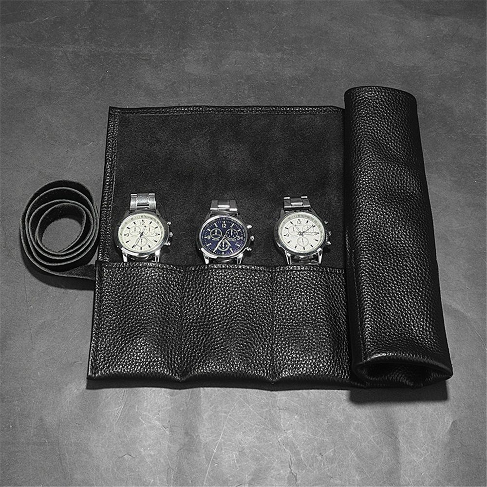 Leather Travel Watch Roll-Watch Case Display Organizer and Storage for 6 watches, Gift Accessory for watch lovers (Black,Excluding watches) - Image 2