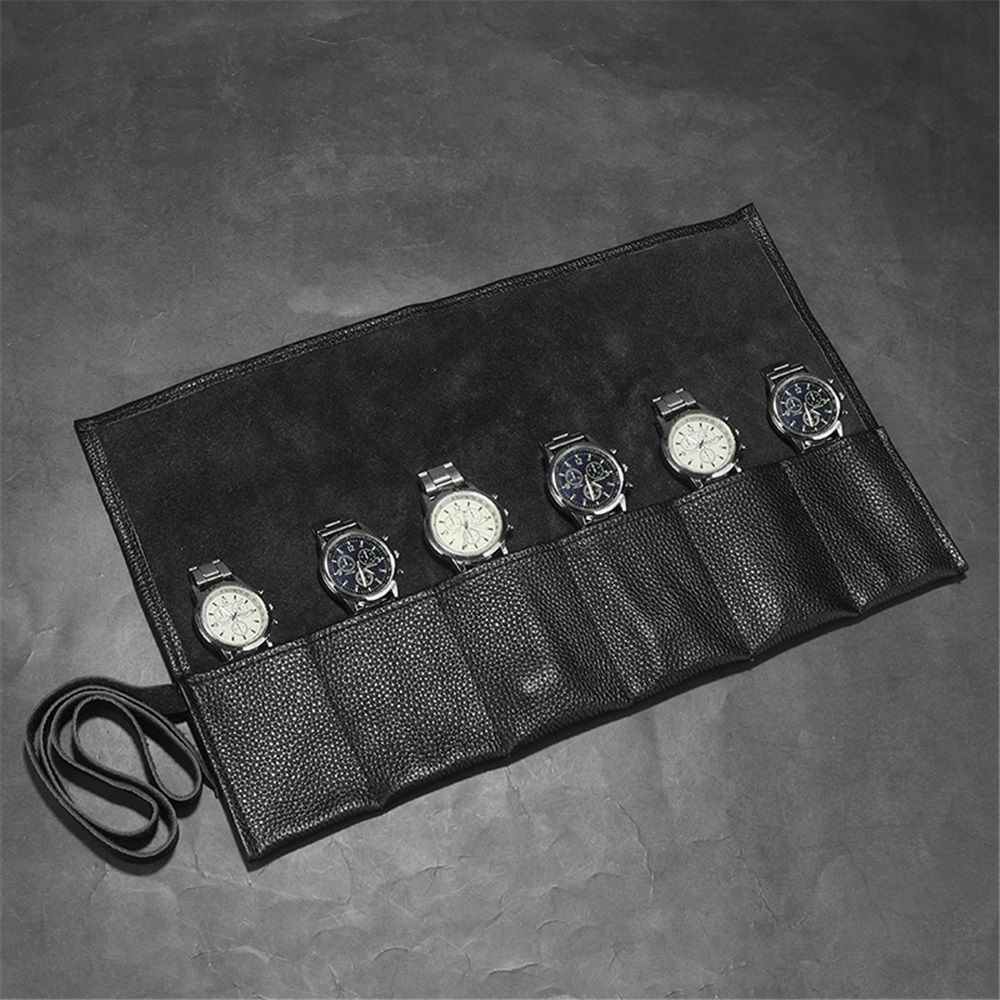 Leather Travel Watch Roll-Watch Case Display Organizer and Storage for 6 watches, Gift Accessory for watch lovers (Black,Excluding watches) - Image 3