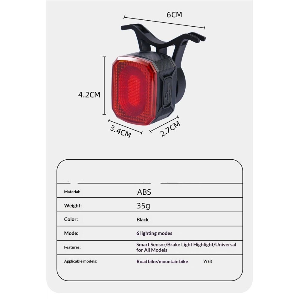 Smart Bike Tail Light Brake Sensing Bicycle Rear Lights Rechargeable Waterproof Bright LED Bike Light Cycling Safety Road BikeTaillight Accessories 6 Modes - Image 5