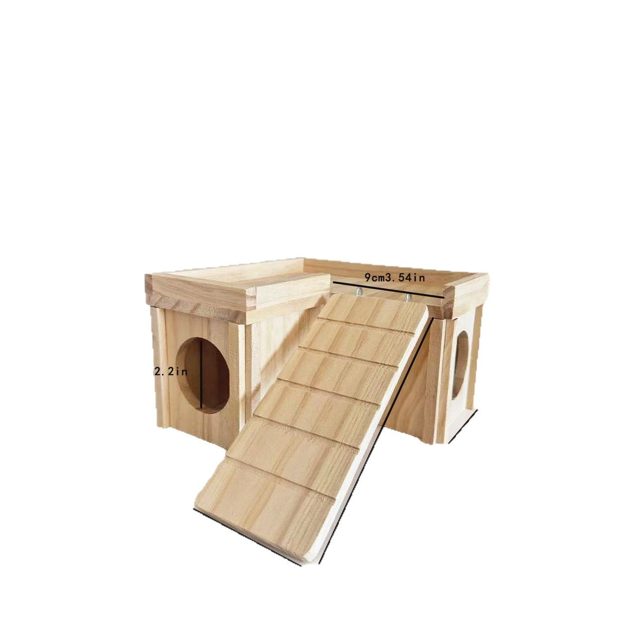 Wooden Hamster Hideout Hamster Wood House with Ladder Hides Platform Decor Detachable Small Animals Cage Accessories for Rat Gerbils and Other Small Pets - Image 1