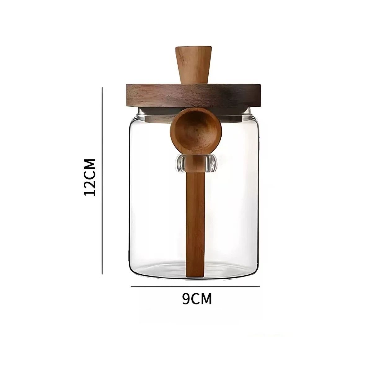 Glass Jar with Wooden Lid and Spoon,  Food Storage Containers Coffee Jar Coffee Grounds Container, Glass Food Storage Canister (1 Pcs, 600ml) - Image 5