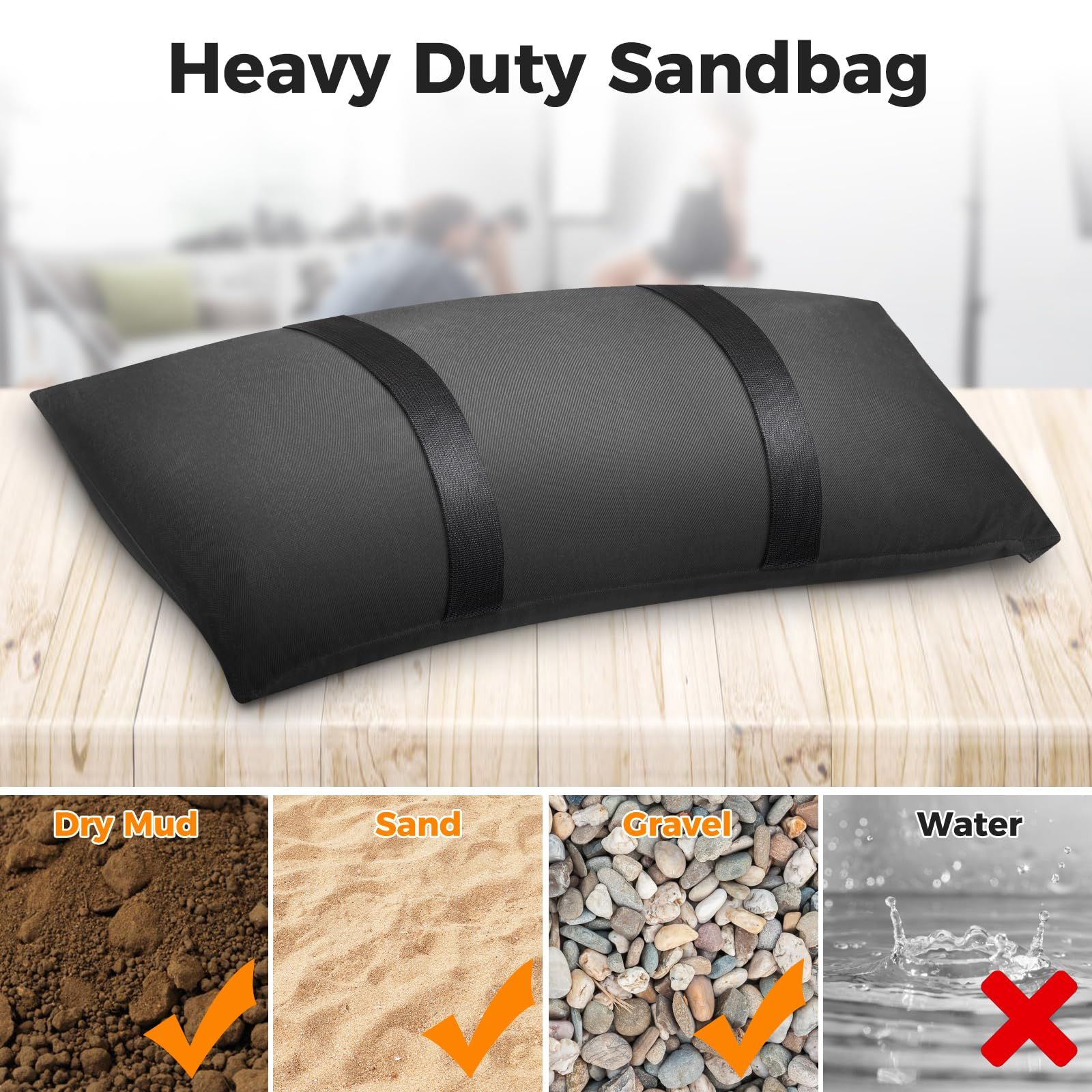 2 Packs Sand Bags for Weight, Outdoor Weatherproof Heavy Duty Weight Sandbag for Furniture Umbrella Stand Garden Cantilevers Poolside Accessories(Without Sand) - Image 2
