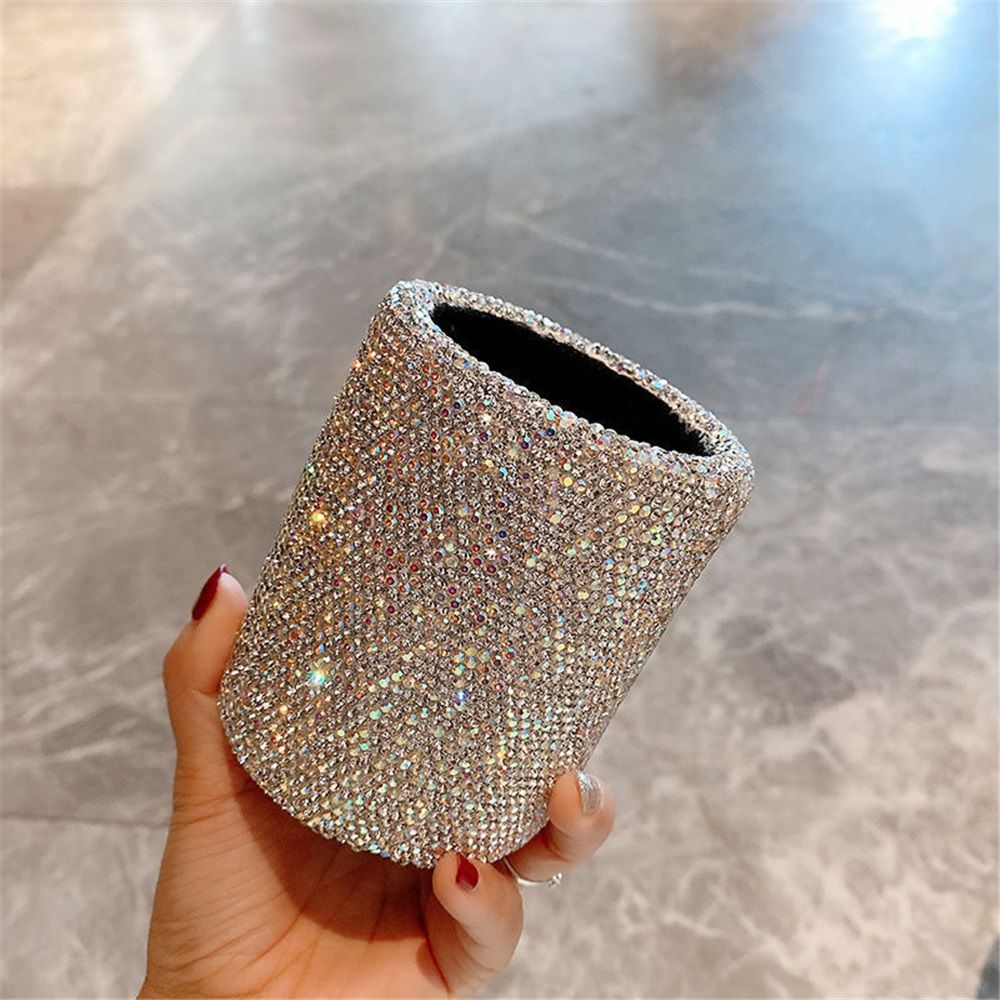 crystal Pencil Pen Pot Holder Box Bling Rhinestone Pen organizer Holder Cosmetic Pen Container Luxury diamond studded multi-purpose storage small round bucket - Image 3
