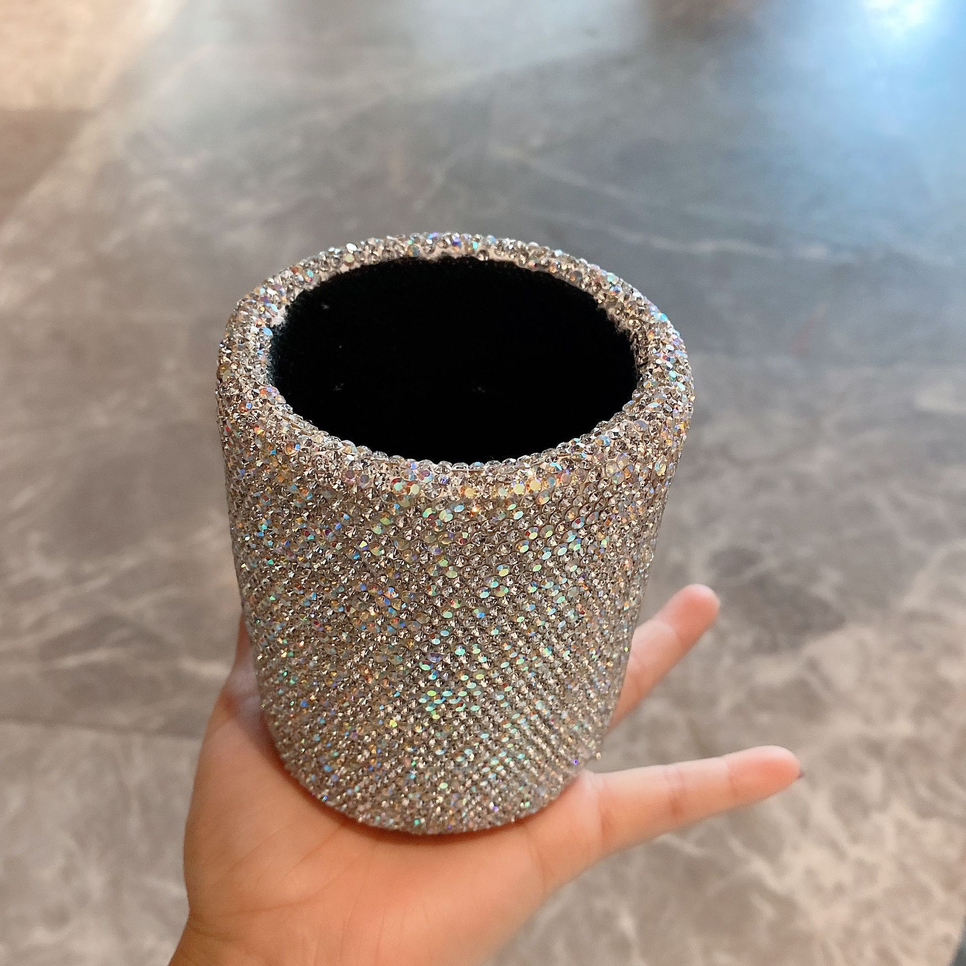 crystal Pencil Pen Pot Holder Box Bling Rhinestone Pen organizer Holder Cosmetic Pen Container Luxury diamond studded multi-purpose storage small round bucket - Image 4