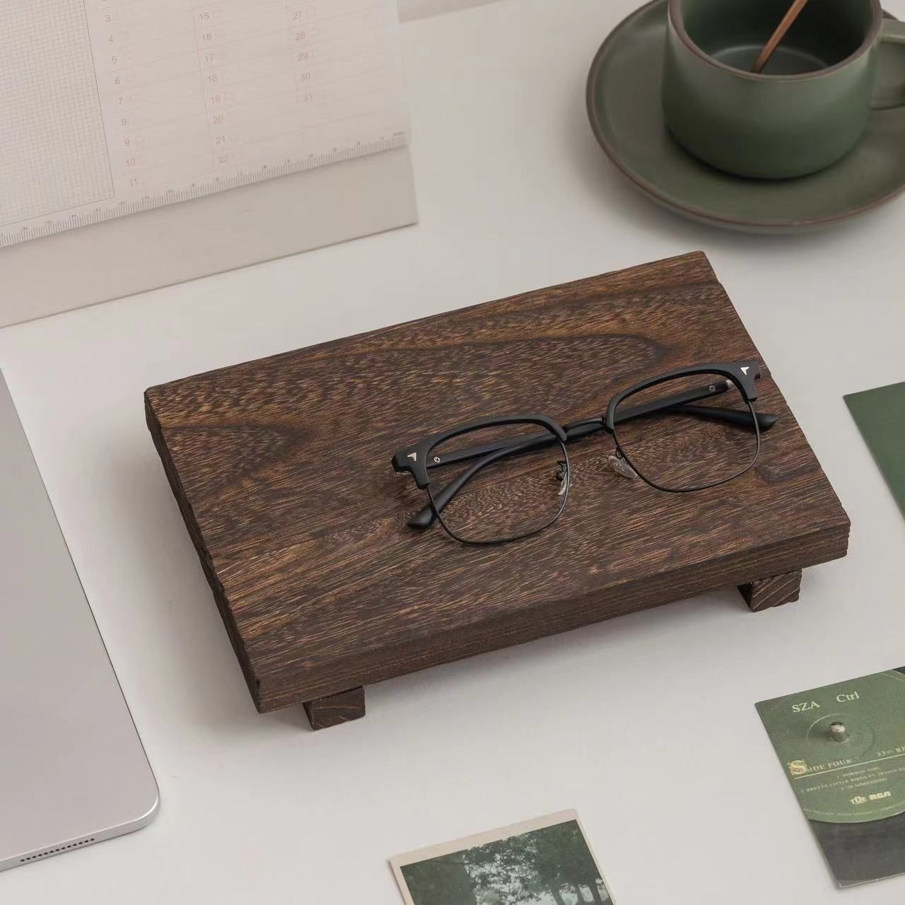 Wooden square storage rack desktop figurine display storage rack display board desktop photography decoration storage board（dark brown） - Image 4