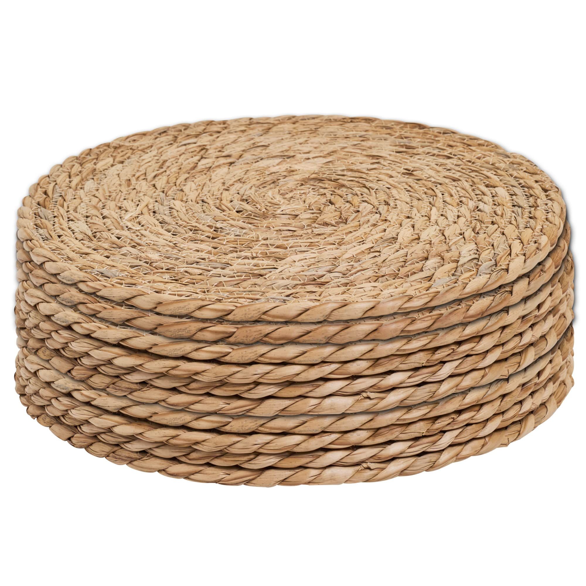 6pcs 11cm  Round Rattan Placemats,Natural Hand-Woven Water Hyacinth Placemats,Farmhouse Weave Place Mats - Image 1
