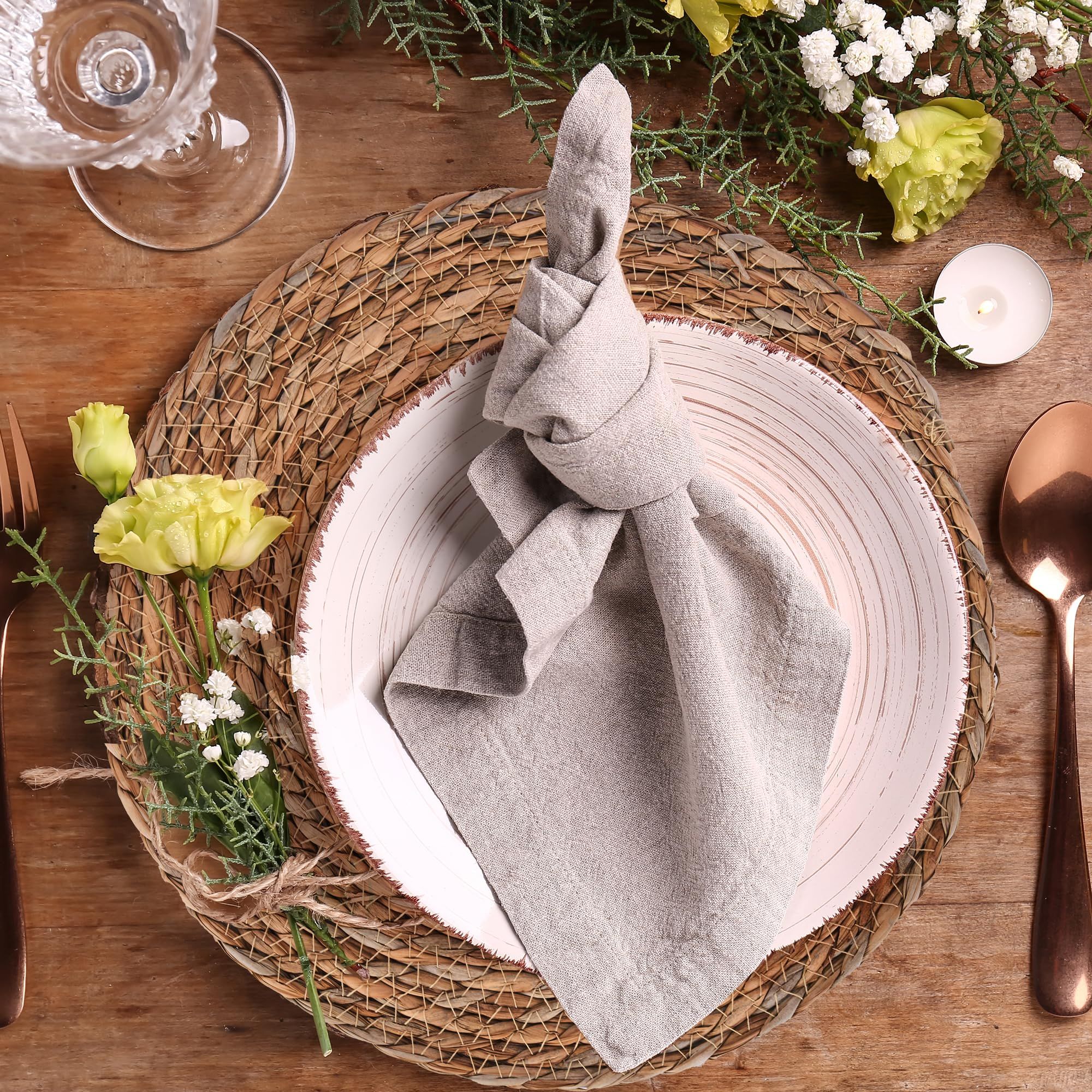 6pcs 11cm  Round Rattan Placemats,Natural Hand-Woven Water Hyacinth Placemats,Farmhouse Weave Place Mats - Image 2