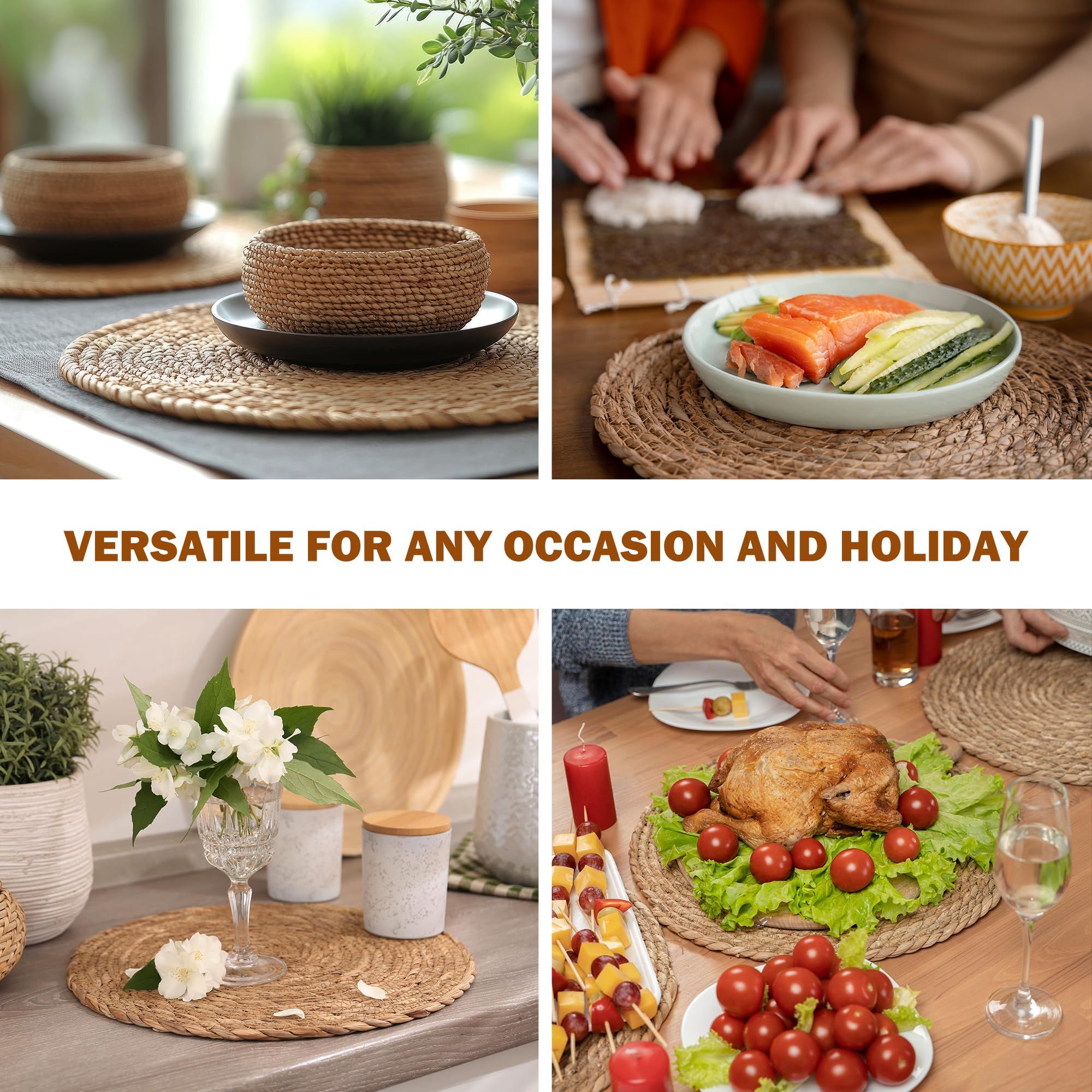 6pcs 11cm  Round Rattan Placemats,Natural Hand-Woven Water Hyacinth Placemats,Farmhouse Weave Place Mats - Image 4