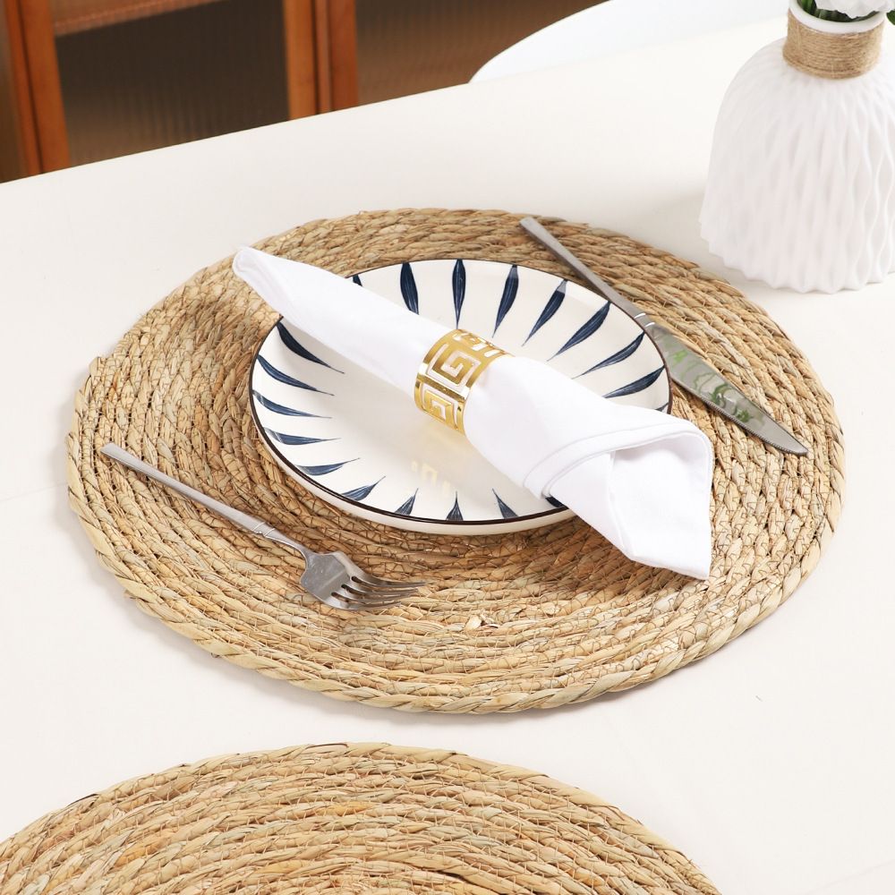 6pcs 11cm  Round Rattan Placemats,Natural Hand-Woven Water Hyacinth Placemats,Farmhouse Weave Place Mats - Image 5