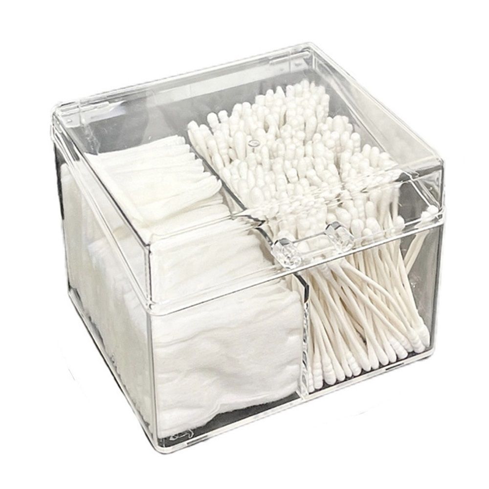 Canister for Make Up Pads, Floss Picks, Vanity Storage,Bath Salts, Cosmetics, Home Bathroom Decor （Transparent 3-grid） - Image 1