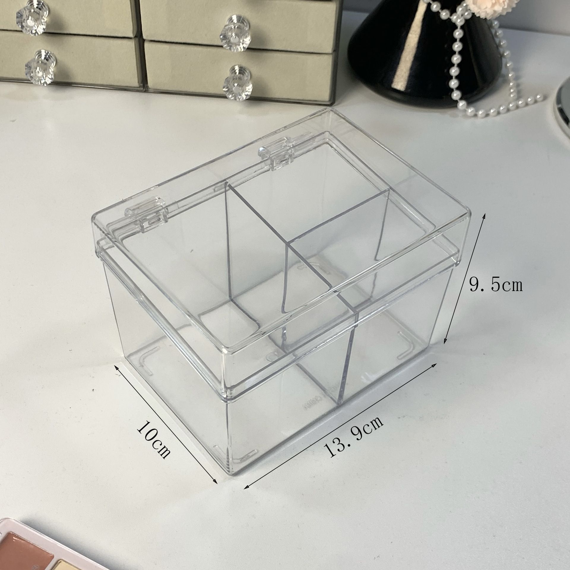 Canister for Make Up Pads, Floss Picks, Vanity Storage,Bath Salts, Cosmetics, Home Bathroom Decor （Transparent 3-grid） - Image 5
