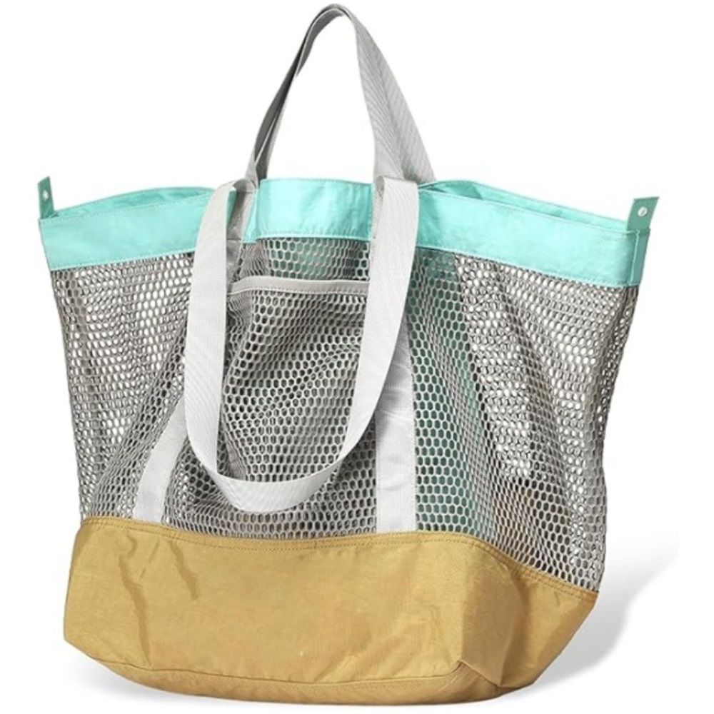 Large Mesh Beach Bag, Vacation, Pool, Shopping, & Travel Tote - Foldable w/Storage Pockets for Women, Men & Families（yellow） - Image 1