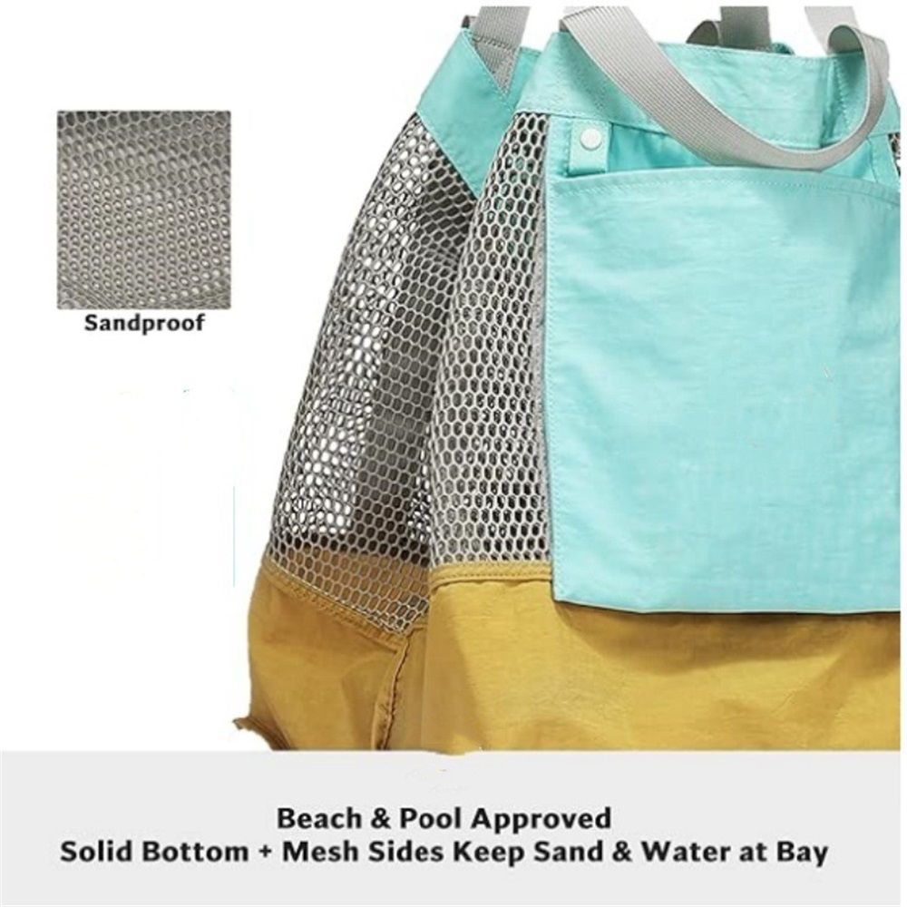 Large Mesh Beach Bag, Vacation, Pool, Shopping, & Travel Tote - Foldable w/Storage Pockets for Women, Men & Families（yellow） - Image 2