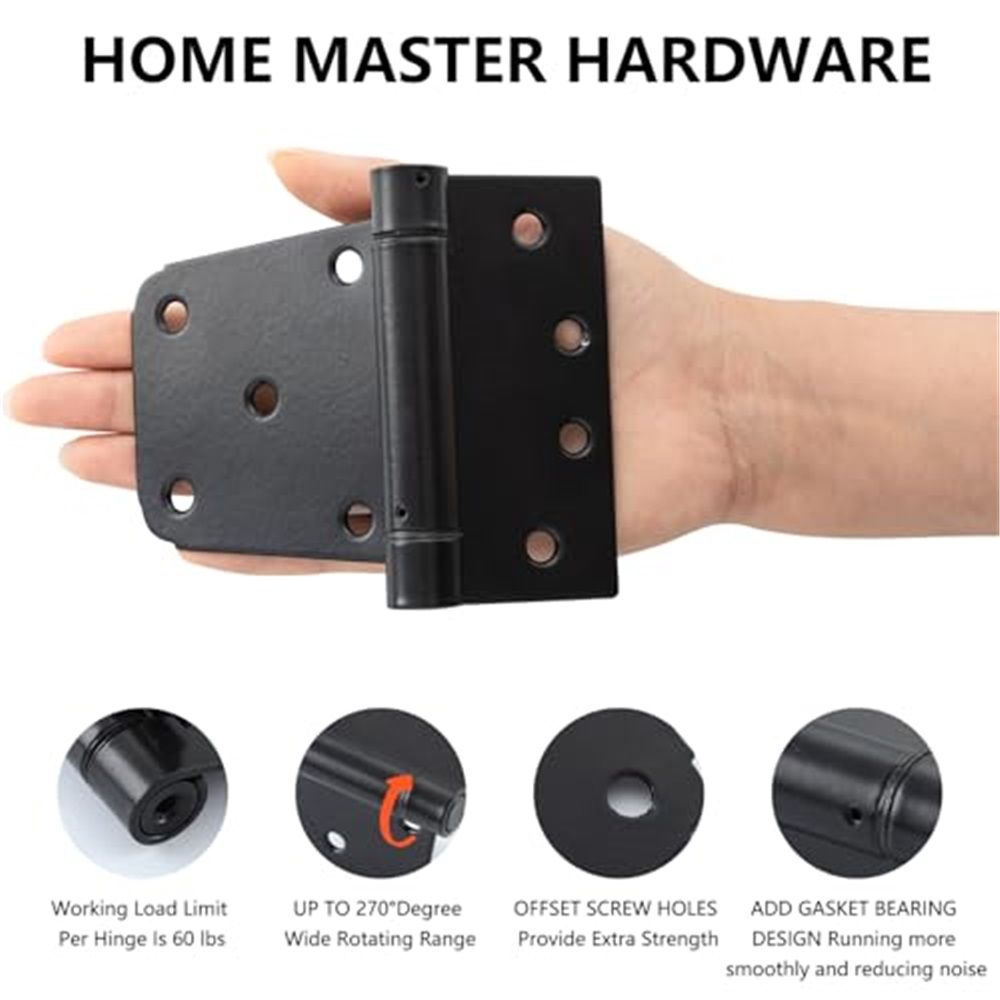 Self-Closing Spring Gate Hinge Heavy Duty Automatic T Hinges Steel Black Finish with Screws 2-Pack for Wood Fence Gate Vinyl Shed Door - Image 2