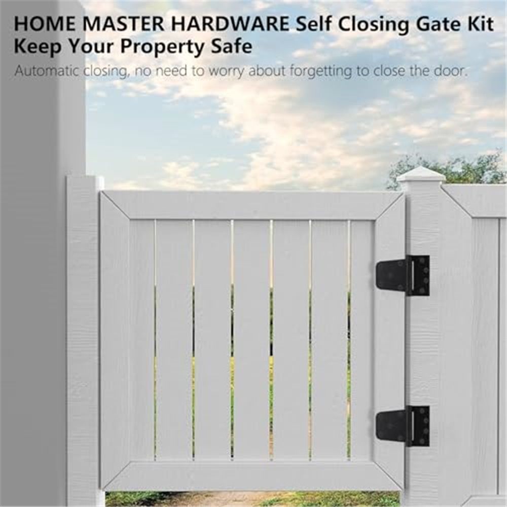 Self-Closing Spring Gate Hinge Heavy Duty Automatic T Hinges Steel Black Finish with Screws 2-Pack for Wood Fence Gate Vinyl Shed Door - Image 3