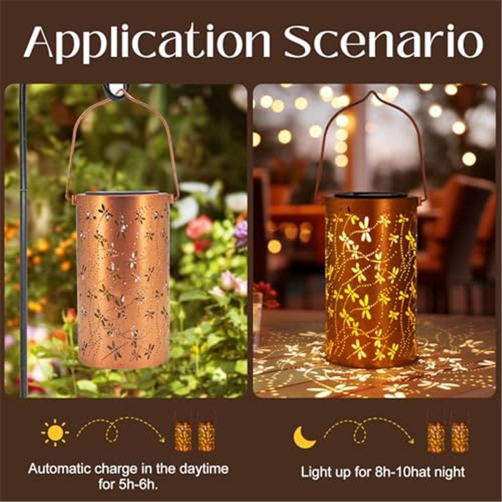 Birthday Gifts for Women Mom Grandma Ladies Solar Lanterns Outdoor Hanging Dragonfly Hollowed-Out Metal Waterproof LED Garden Decor Outside for Patio Yard Porch - Image 4