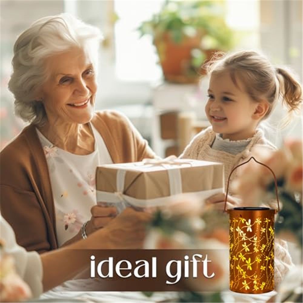 Birthday Gifts for Women Mom Grandma Ladies Solar Lanterns Outdoor Hanging Dragonfly Hollowed-Out Metal Waterproof LED Garden Decor Outside for Patio Yard Porch - Image 5