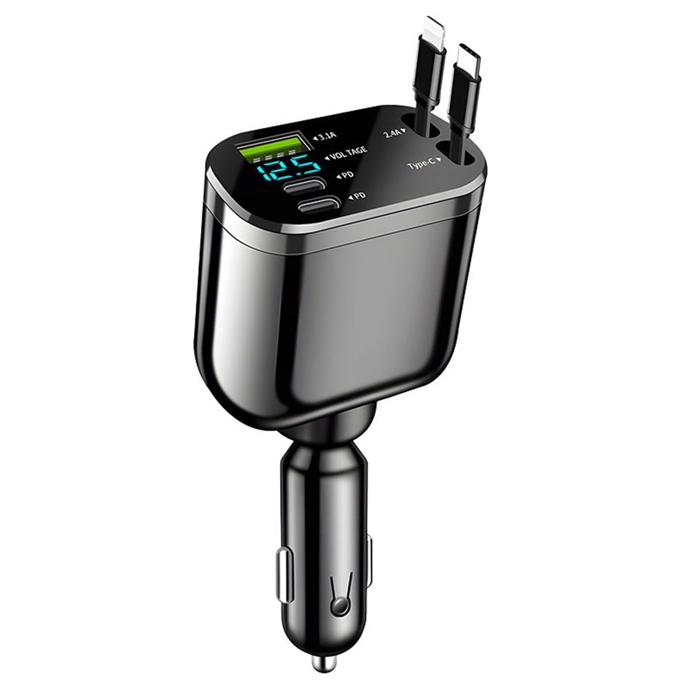 Retractable Car Charger,Car Phone Charger with Cables Fast Charging, USB C Car Charger Adapter , Black - Image 1