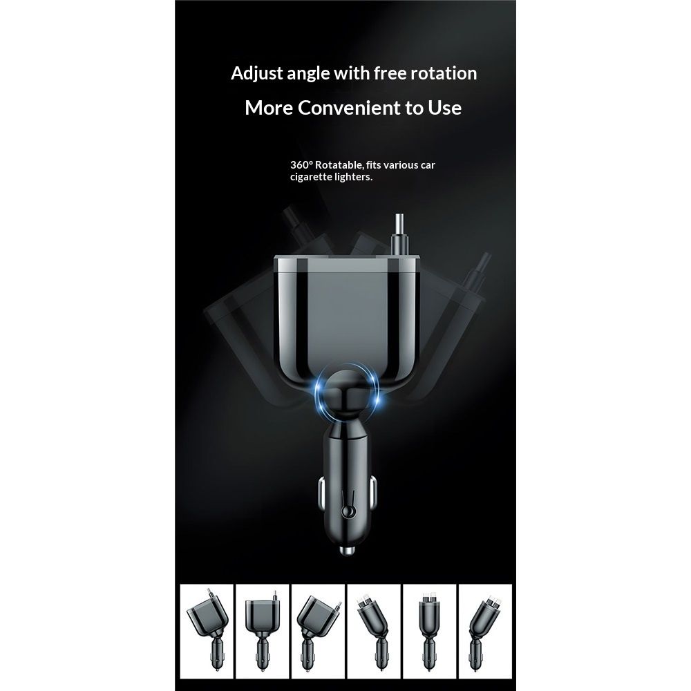 Retractable Car Charger,Car Phone Charger with Cables Fast Charging, USB C Car Charger Adapter , Black - Image 5