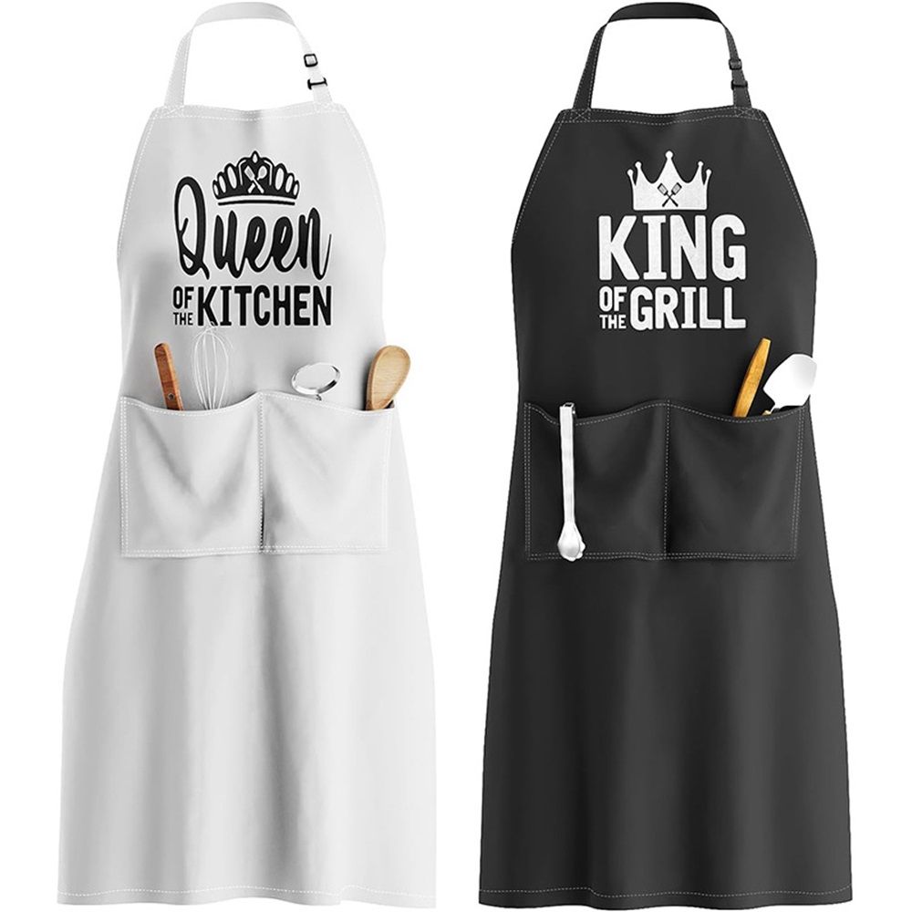 2pcs Apron Set - Wedding Engagement Gifts for Couples, Funny Kitchen Gifts for Couples, Husband, Wife, Boyfriend, Girlfriend, Him Her, Bridal Shower Gifts, Unique Valentine's Day gifts ideas - Image 1