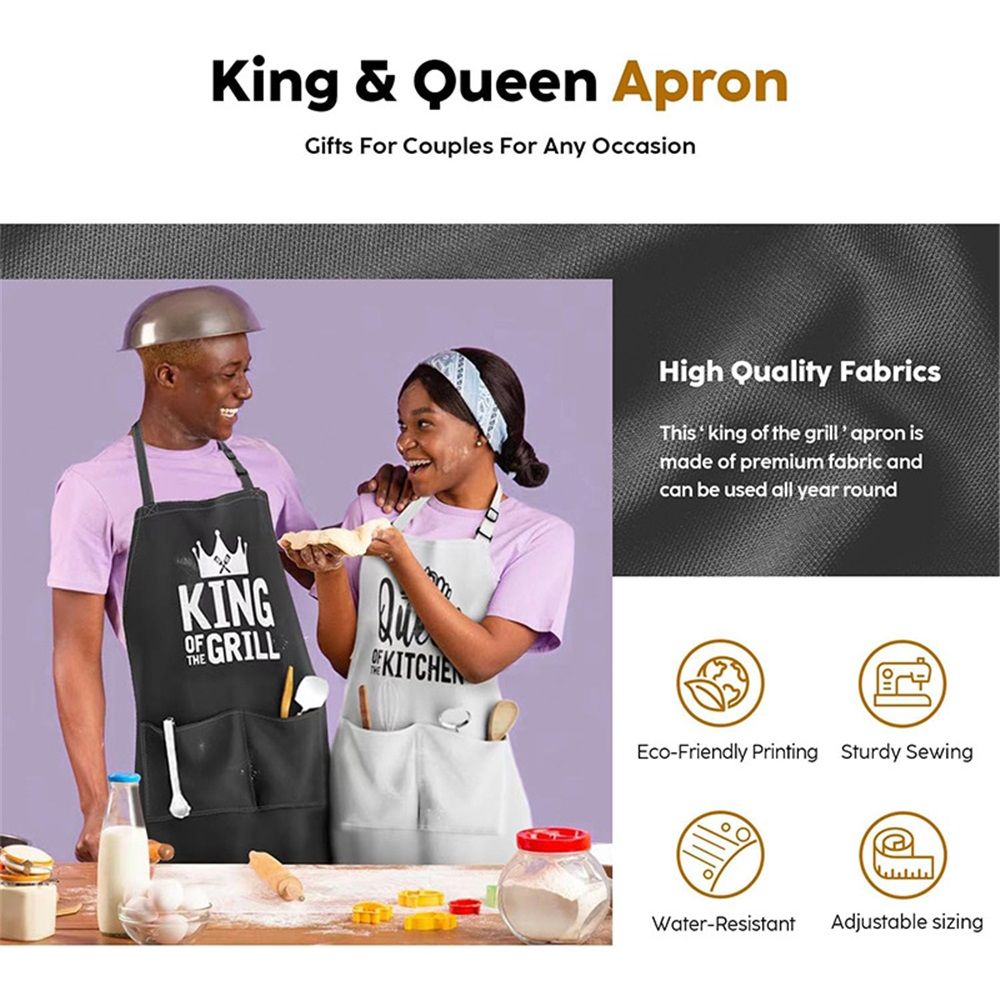 2pcs Apron Set - Wedding Engagement Gifts for Couples, Funny Kitchen Gifts for Couples, Husband, Wife, Boyfriend, Girlfriend, Him Her, Bridal Shower Gifts, Unique Valentine's Day gifts ideas - Image 3