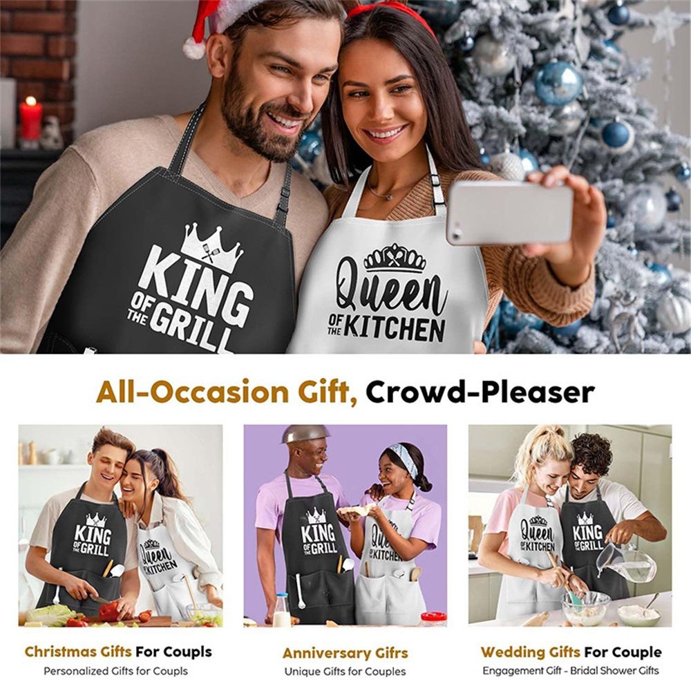2pcs Apron Set - Wedding Engagement Gifts for Couples, Funny Kitchen Gifts for Couples, Husband, Wife, Boyfriend, Girlfriend, Him Her, Bridal Shower Gifts, Unique Valentine's Day gifts ideas - Image 4