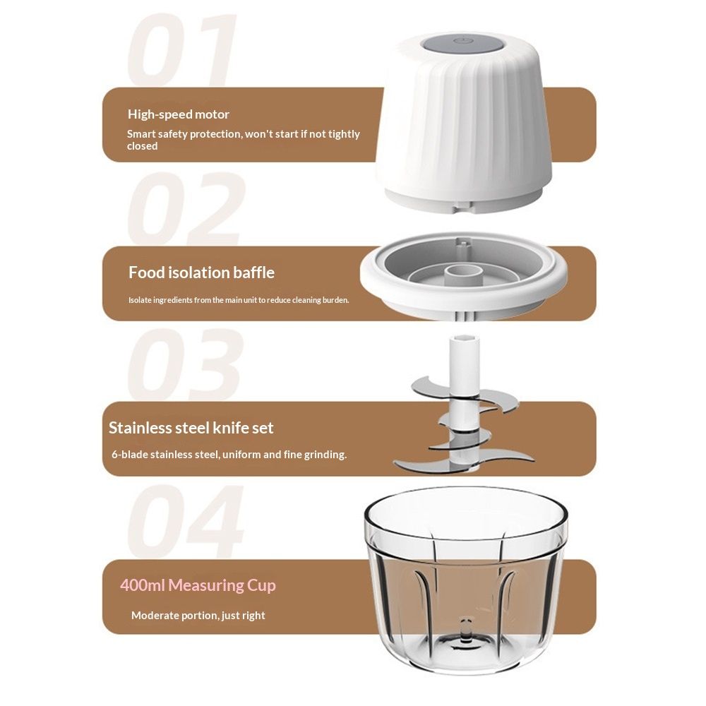Mini Food Processor Cordless Set with Multiple 3*(350ml+250ml+100ml) Bowls＆ 6+3+2 Blades, Small Garlic Chopper Mincer, USB Rechargeable Battery Vegetable Chopper,Wireless Electric Meat Blender Grinder - Image 4