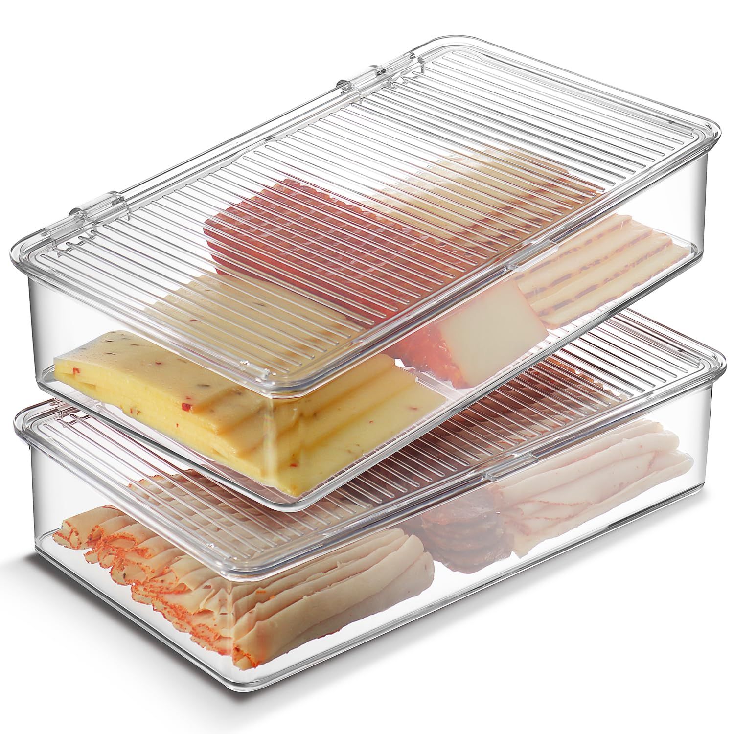 Bacon Container For Refrigerator (2 Pack) Fridge Storage Organizer | Cheese & Deli Storage Container | Bacon Keeper | Cold Cuts Meat Saver | Cheese Holder, BPA Free - Image 1