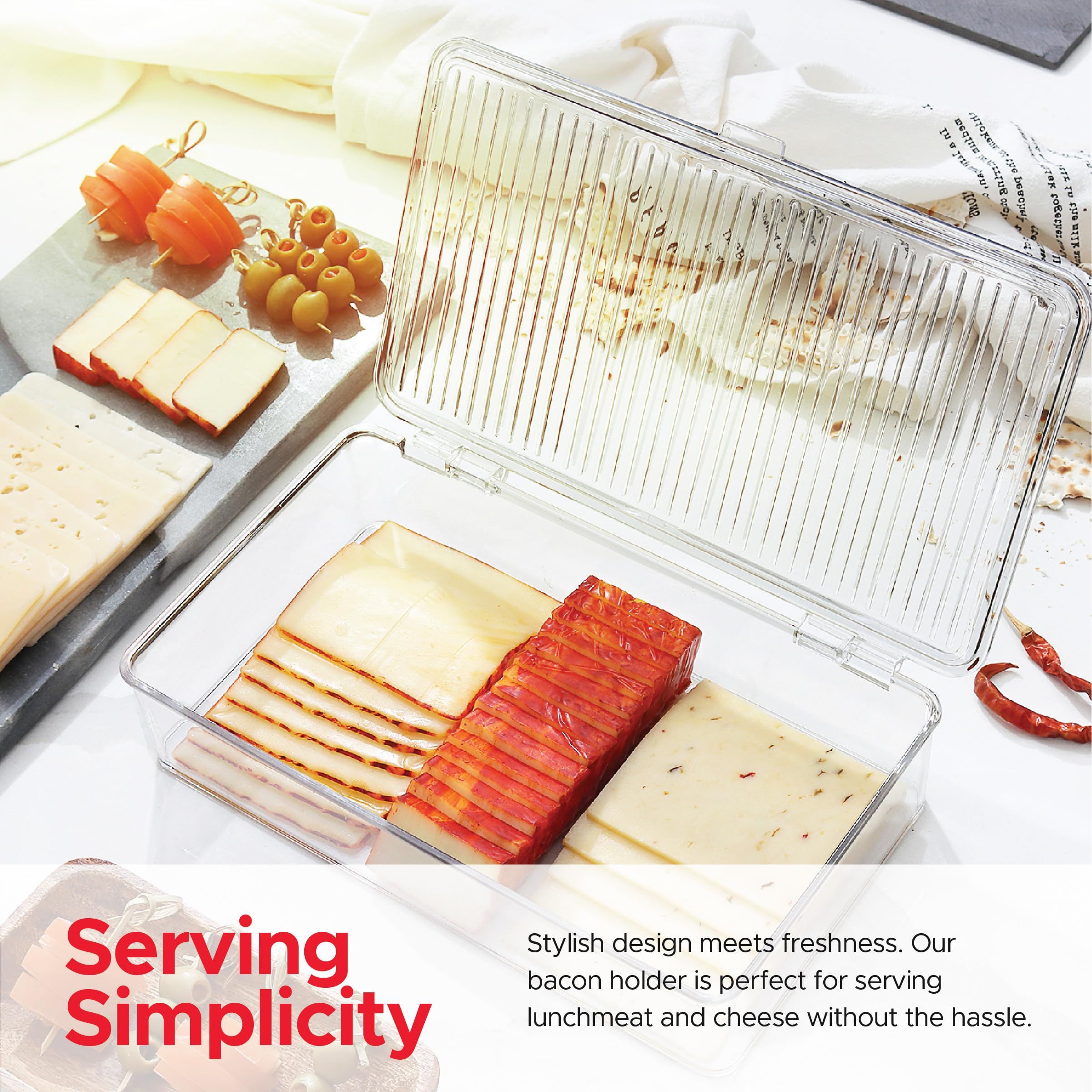 Bacon Container For Refrigerator (2 Pack) Fridge Storage Organizer | Cheese & Deli Storage Container | Bacon Keeper | Cold Cuts Meat Saver | Cheese Holder, BPA Free - Image 3