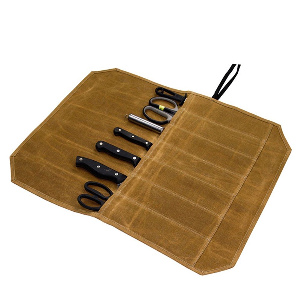 Chef’s Knife Roll Bag,Waxed Canvas Knife Cultery Carrier, Portable Chef Knife Cases,Knife Pouch Holders Pockets Can Hold Home Kitchen Knife Tools - Image 1