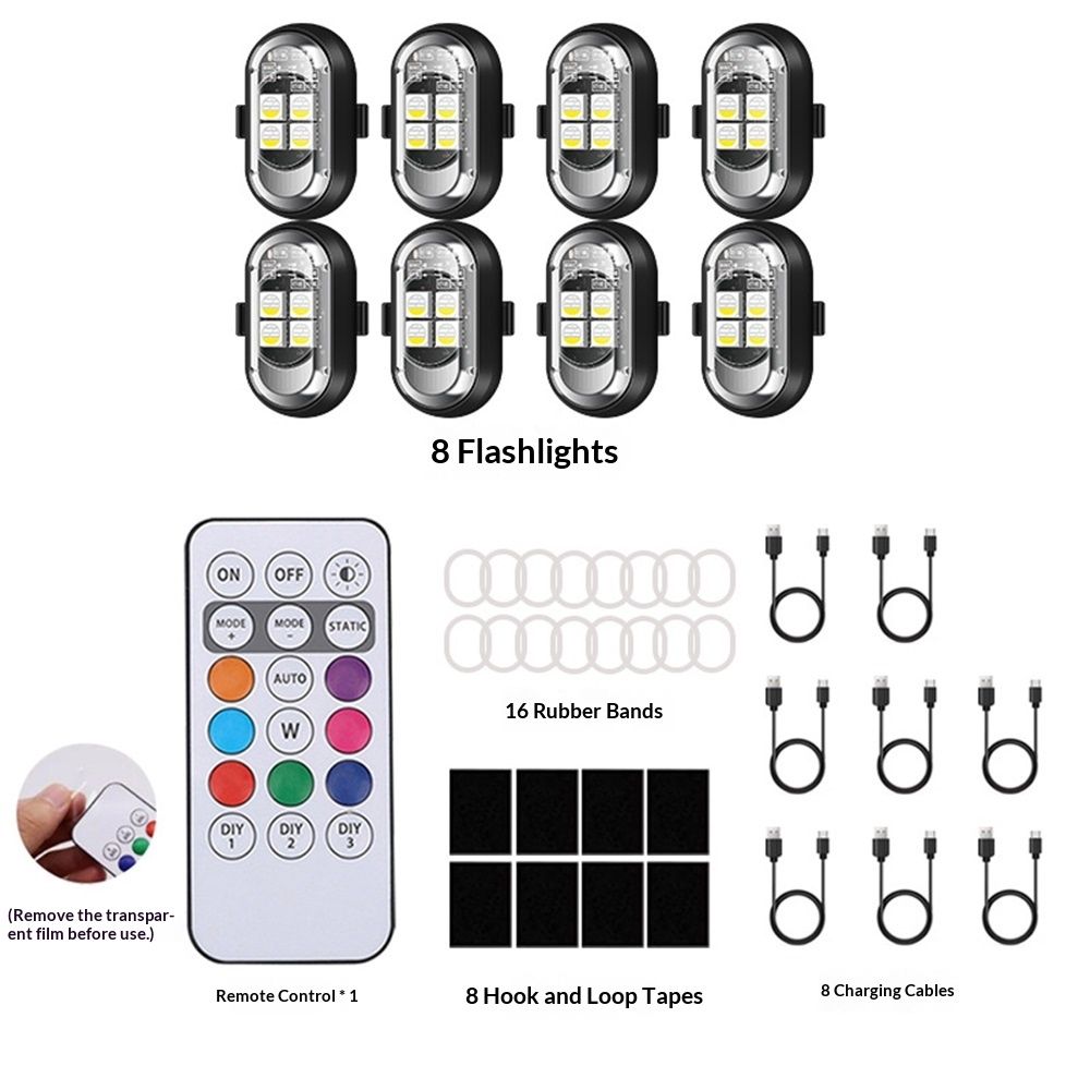 8PCS Wireless LED Lights for Car with Remote Control, Halloween Wireless LED Strobe Lights 7 Colors USB Anti-Collision Warning Light for Car Interior Truck Drone Aircraft Bike - Image 1