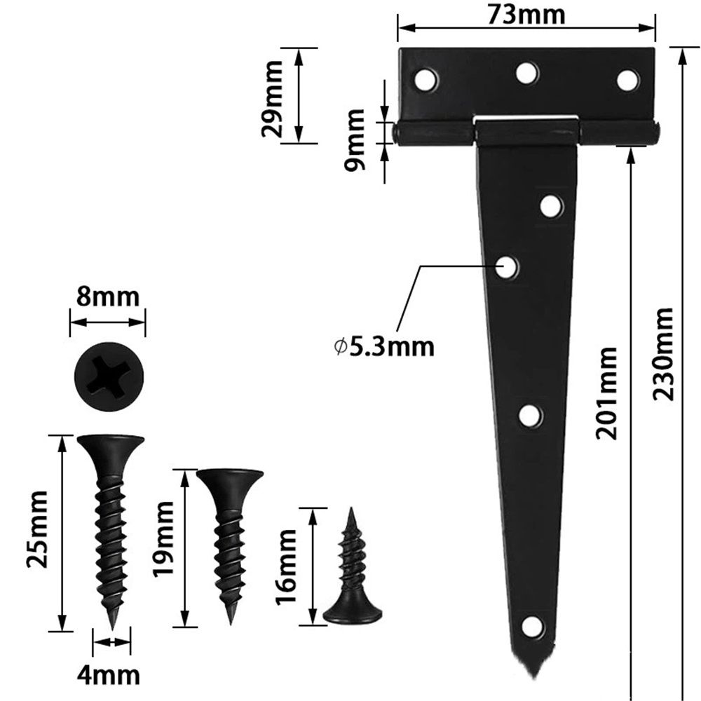 Heavy Duty T Hinge Tee T Strap Shed Gate Barn Fence Door Hinge Wrought Rustproof All Size Black (6 pcs, 8 inch) - Image 2