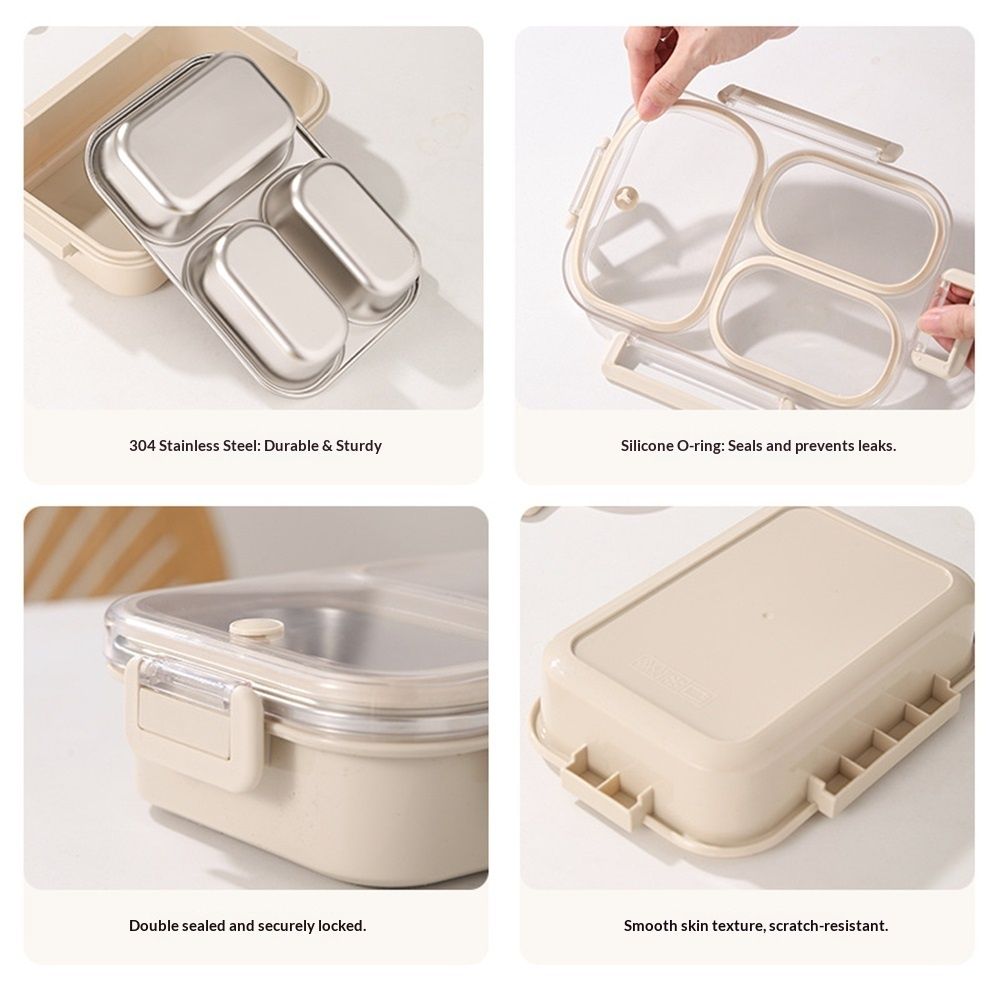 Stainless Steel Lunch Box, 3 Compartments Metal Bento Box for Kids Adults, Leak-Proof Lunch Box for School Office, Dishwasher Safe, BPA-Free - Image 2