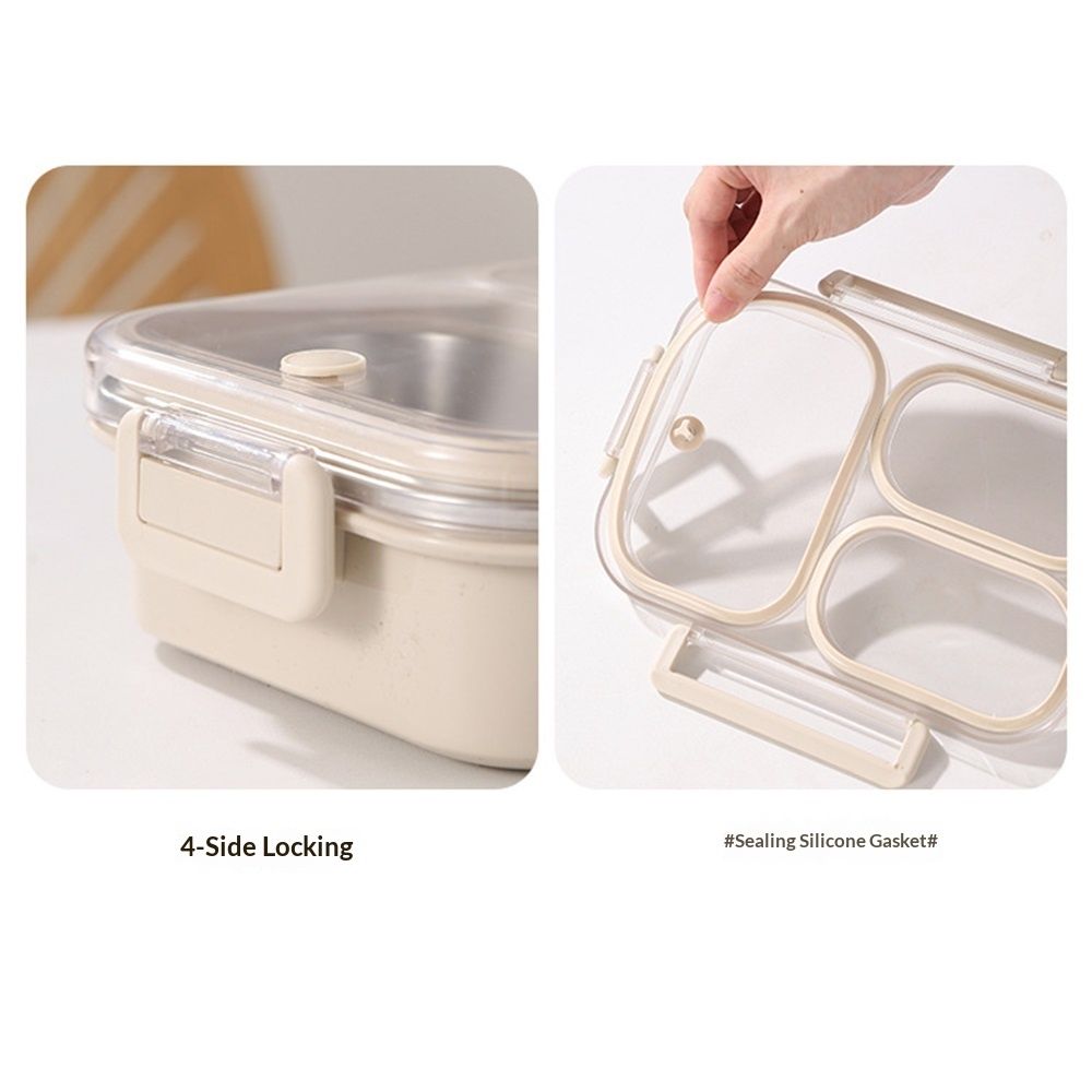 Stainless Steel Lunch Box, 3 Compartments Metal Bento Box for Kids Adults, Leak-Proof Lunch Box for School Office, Dishwasher Safe, BPA-Free - Image 3