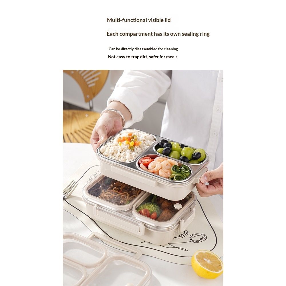Stainless Steel Lunch Box, 3 Compartments Metal Bento Box for Kids Adults, Leak-Proof Lunch Box for School Office, Dishwasher Safe, BPA-Free - Image 5