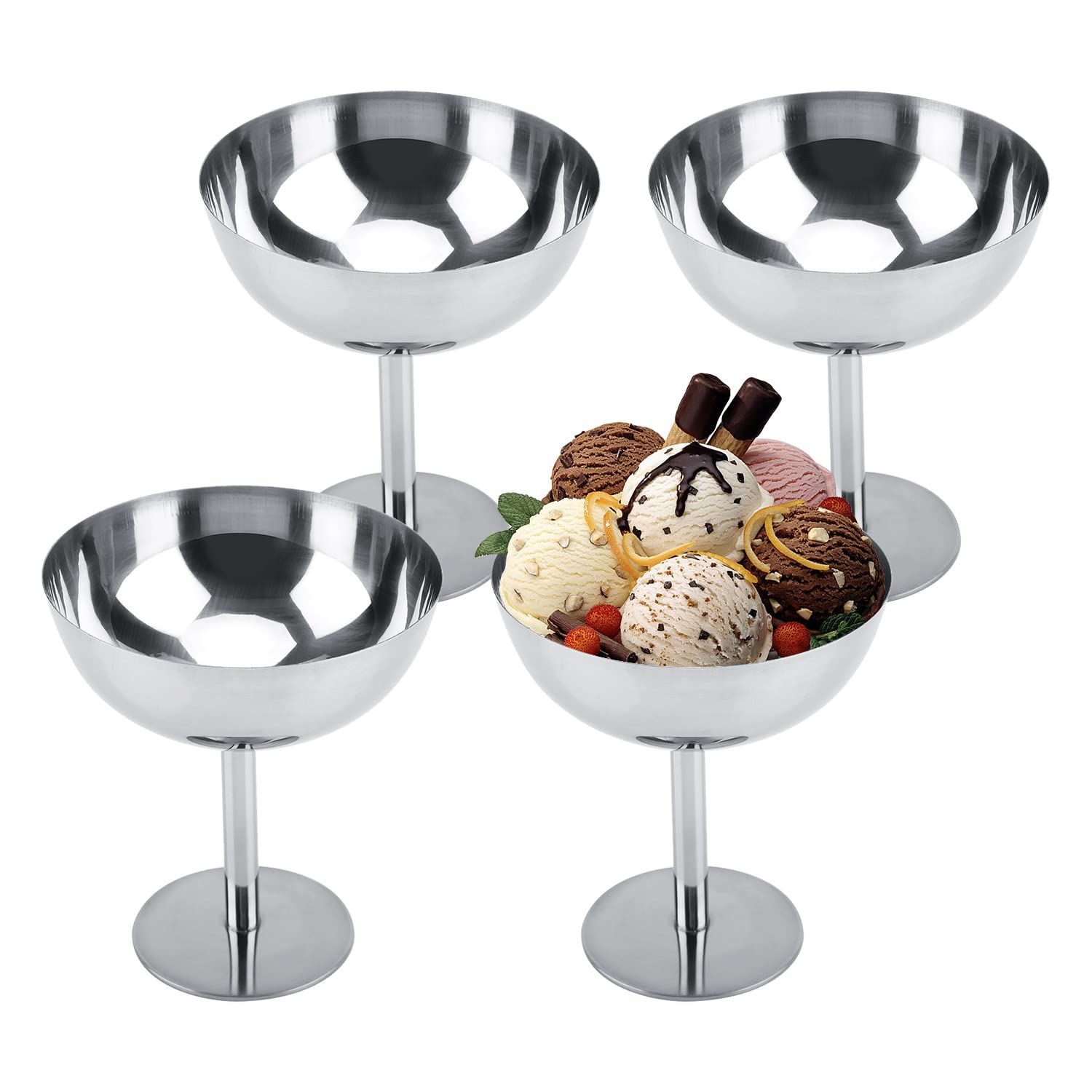 Ice Cream Cup, 4Pcs Stainless Steel Serving Dessert Bowls Cups Sauce Bowls Mini Round Footed Yogurt Snack Candy Cups for Salad Fruit Pudding Christmas Party - Image 1