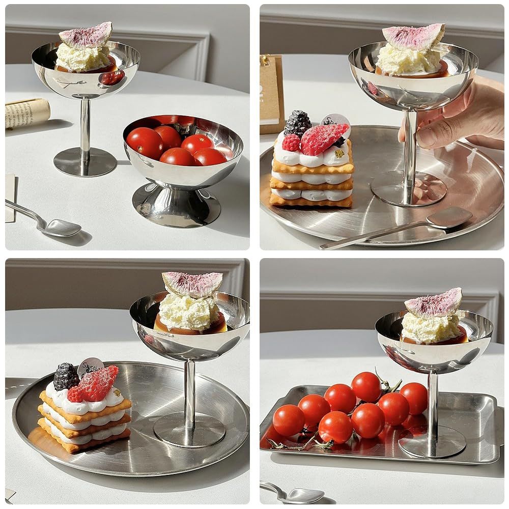 Ice Cream Cup, 4Pcs Stainless Steel Serving Dessert Bowls Cups Sauce Bowls Mini Round Footed Yogurt Snack Candy Cups for Salad Fruit Pudding Christmas Party - Image 3