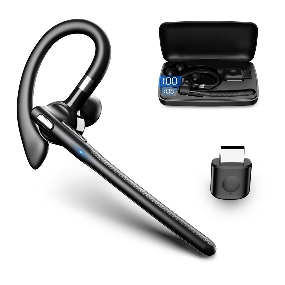 Bluetooth Headset V5.4, Wireless Earpiece with 500mAh Charging Case Hand-Free Headphones Noise Canceling Mic for Office/Driving/Business,Black - Image 1