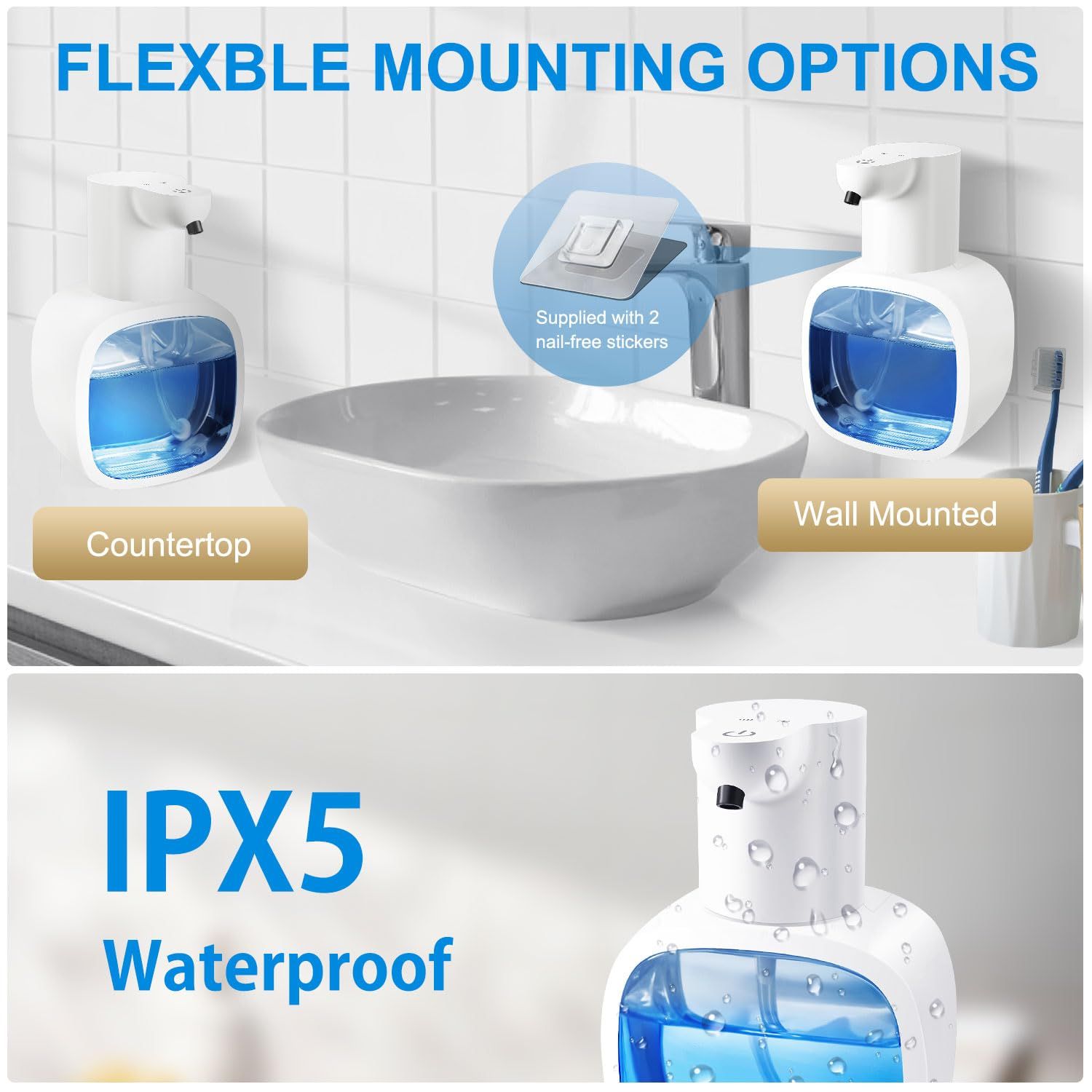 Automatic Foaming Soap Dispenser with 500ml/17oz Capacity, Touchless Soap Dispenser with 4 Level Adjustable, Rechargeable, Wall-Mounted, Waterproof for Kitchen, Bathroom, Hotel, Restaurant（Excluding liquids） - Image 3