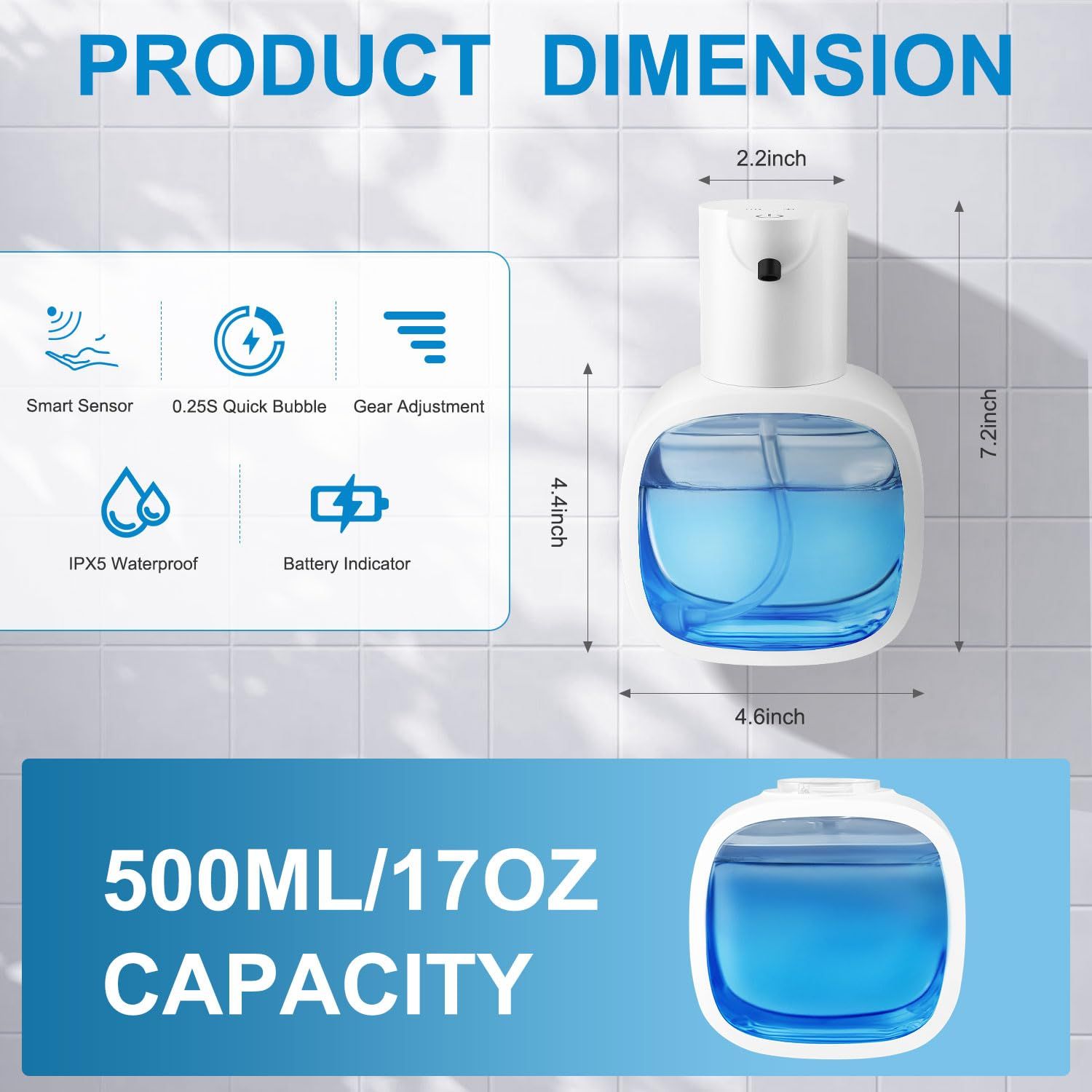 Automatic Foaming Soap Dispenser with 500ml/17oz Capacity, Touchless Soap Dispenser with 4 Level Adjustable, Rechargeable, Wall-Mounted, Waterproof for Kitchen, Bathroom, Hotel, Restaurant（Excluding liquids） - Image 4