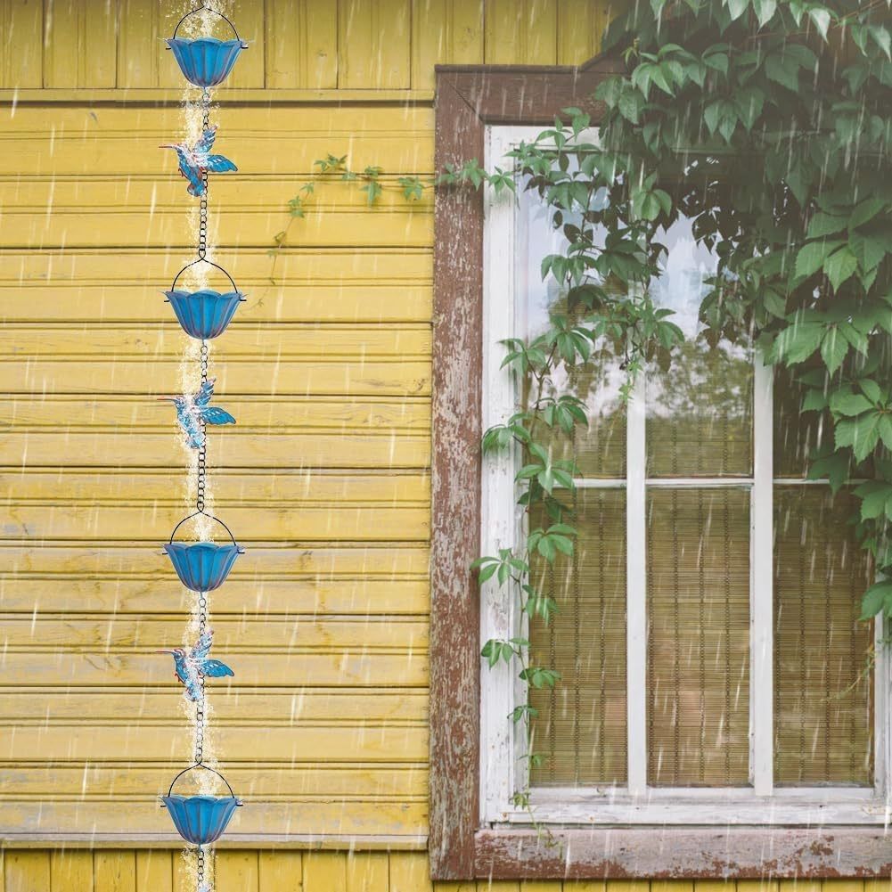 7.87FT Rain Chain, Hummingbird Rain Chains for Outside, Copper Rain Chain Bell with 7 Cups, Decorative Rain Catcher Chain Replacement Downspout for Gutters - Image 3