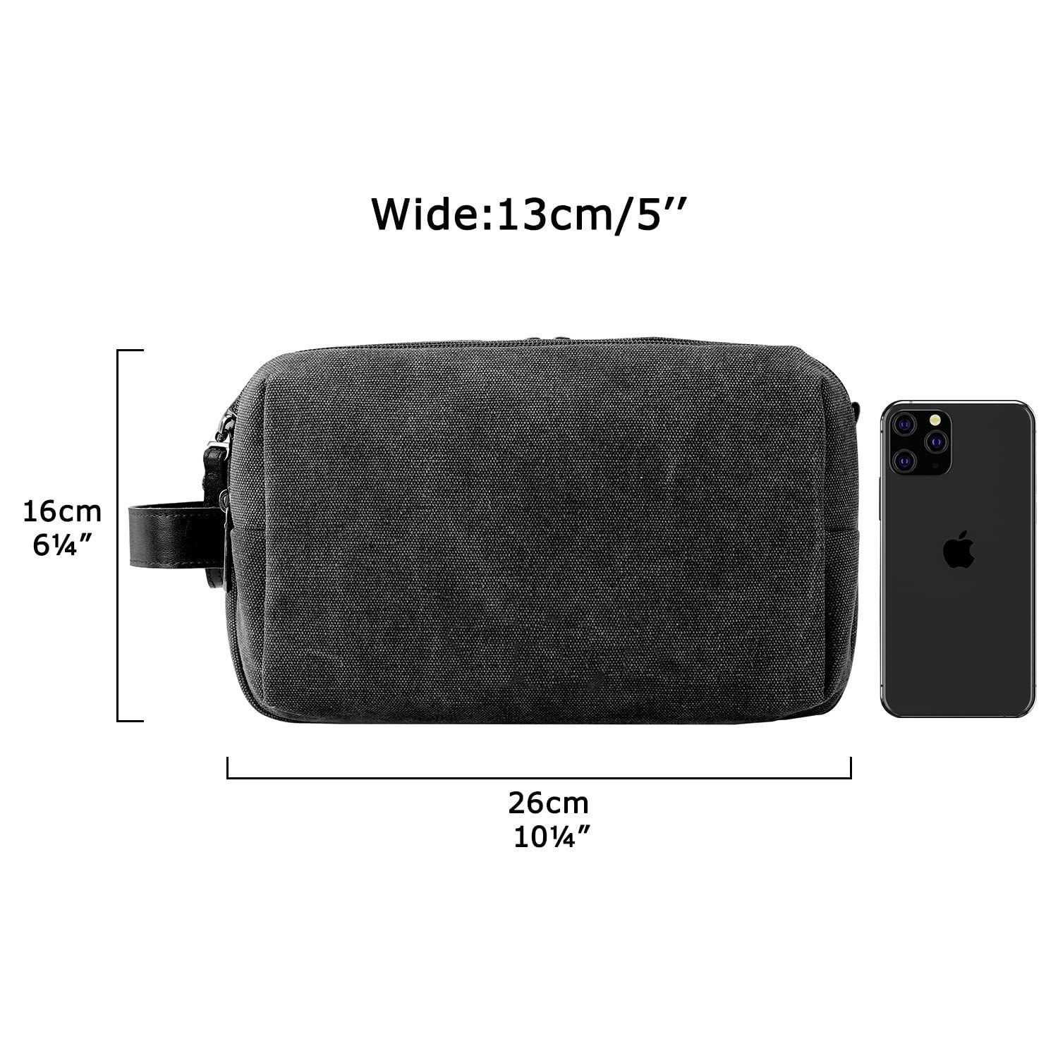 Toiletry Bag for Men, Canvas Travel Toiletry Organizer Dopp Kit Water-resistant Shaving Bag for Toiletries Accessories,black-Medium - Image 2