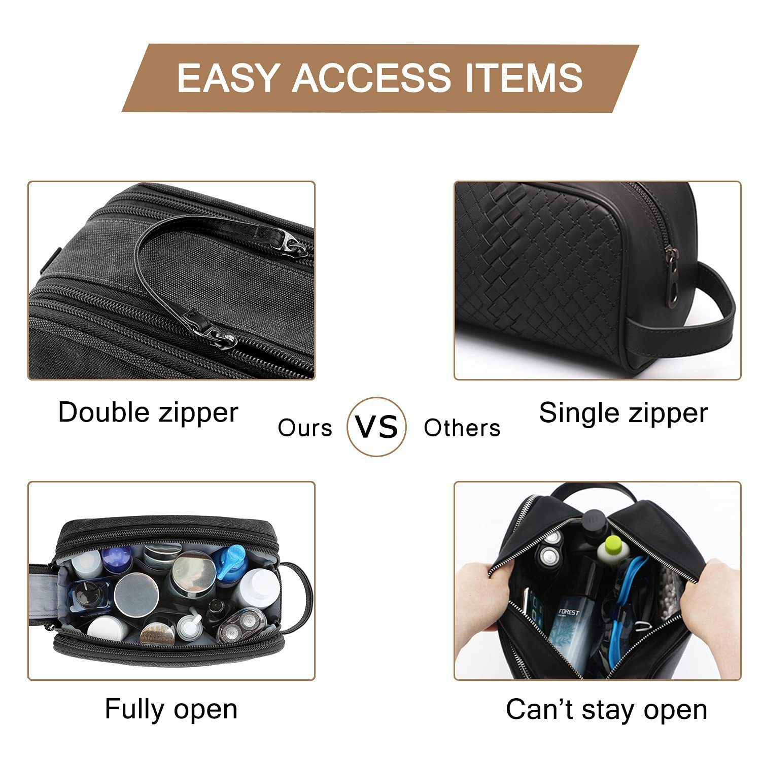 Toiletry Bag for Men, Canvas Travel Toiletry Organizer Dopp Kit Water-resistant Shaving Bag for Toiletries Accessories,black-Medium - Image 3