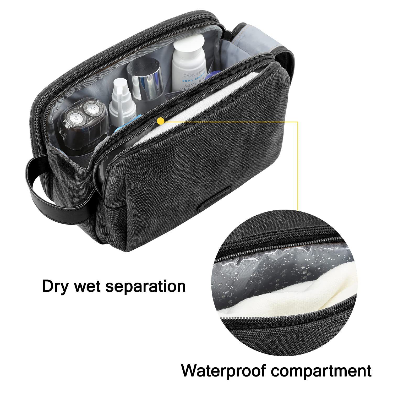 Toiletry Bag for Men, Canvas Travel Toiletry Organizer Dopp Kit Water-resistant Shaving Bag for Toiletries Accessories,black-Medium - Image 5