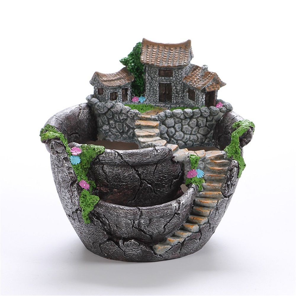 Fairy Garden Planter Plants Pot Tiny Creative Flowers Succulent Plants Fairy House Pot Holders Hanging Garden Design with Sweet House (Sliver) - Image 1